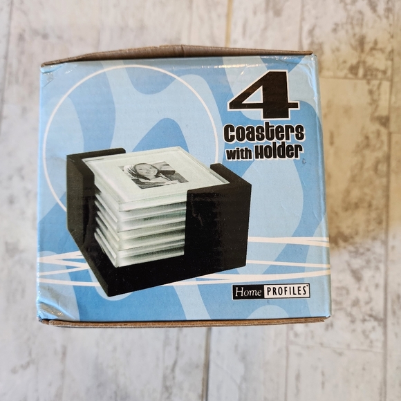 4 glass photo coasters with holder NWT - Picture 2 of 7